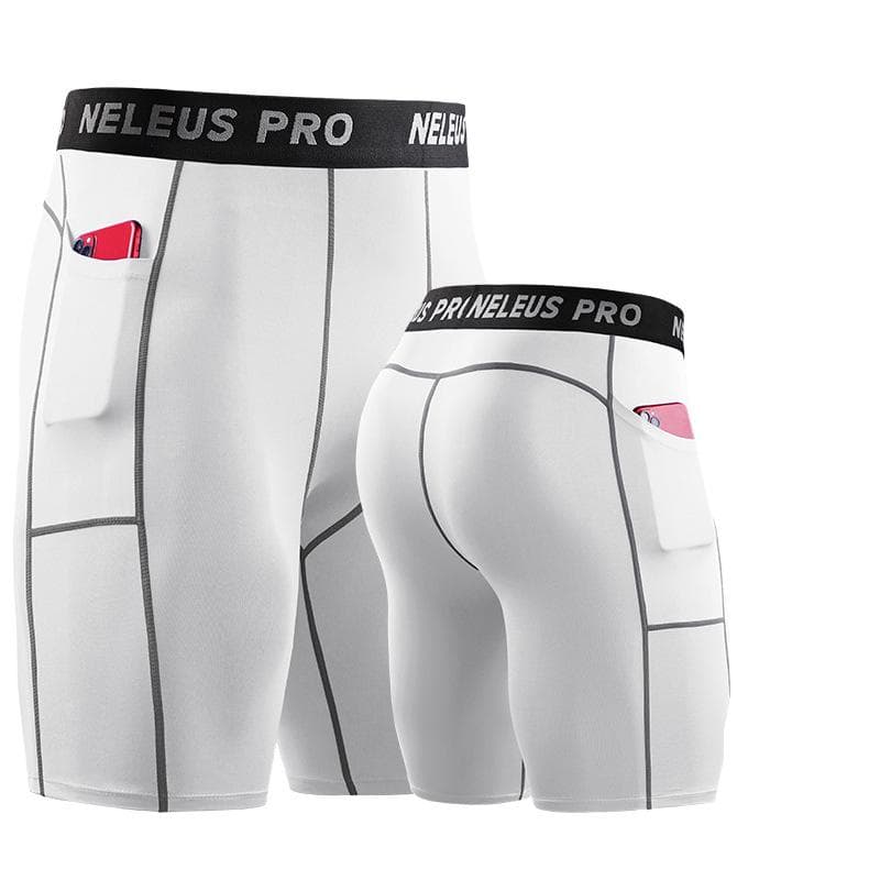 Men Sports Shorts Gym Compression Tights Solid Bottoms Quick Drying Underpants Running Short Pants 4XL white