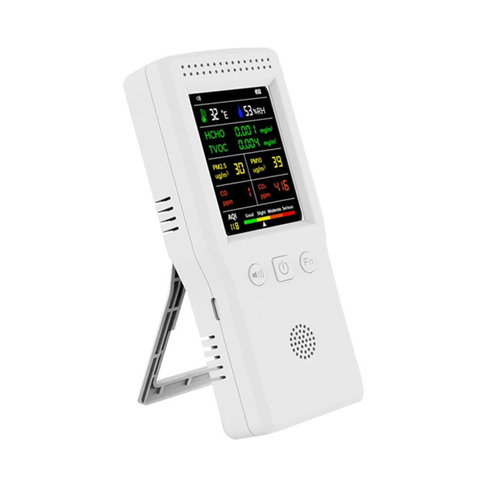 Handheld Portable Air Quality Detector 9 In 1 Temperature Humidity PM2.5 PM10 HCHO TVOC CO CO2 AQI white