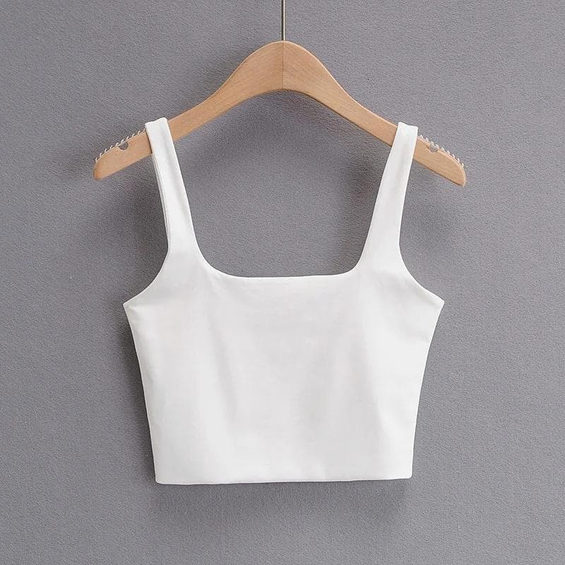 Summer Women Sexy Sleeveless Tops Fashion Short Square Collar Tank Tops 6 Colors M white