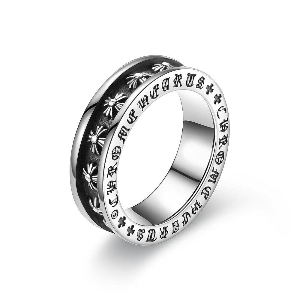 Men Rings Inscription Cross Titanium Steel Ring Retro Men's Ring Jewelry 12