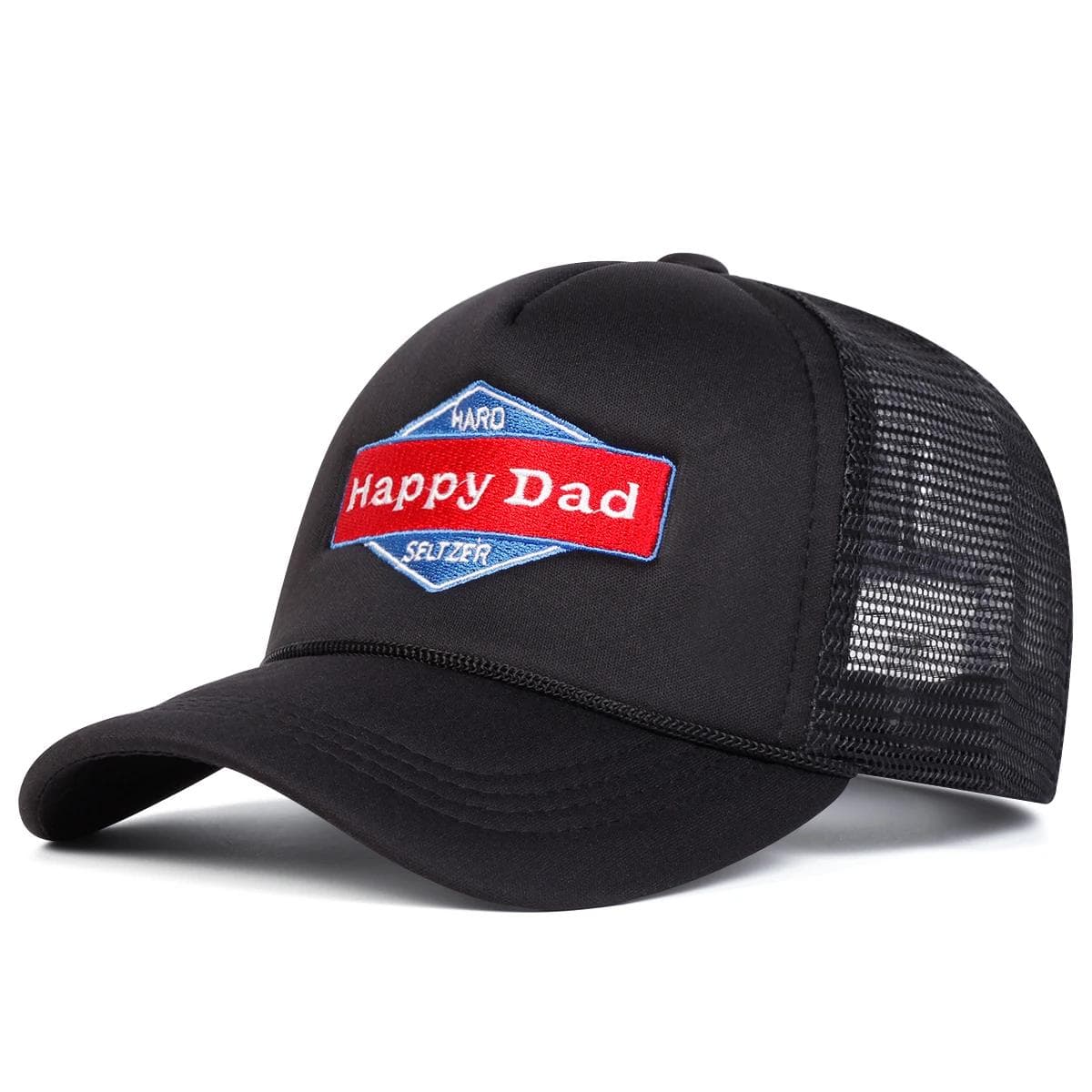 Unisex Happy Dad Letter Embroidery Baseball Net Caps Spring and Summer Outdoor Adjustable Casual Hats Sunscreen Hat black