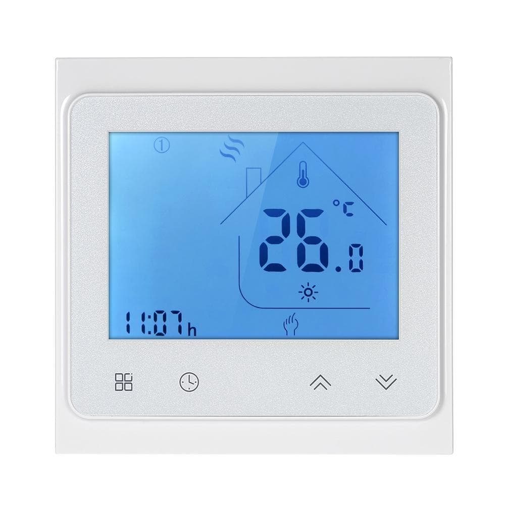 16A Programmable Electric Floor Heating Thermostat Temperature Controller Touchscreen LCD with white