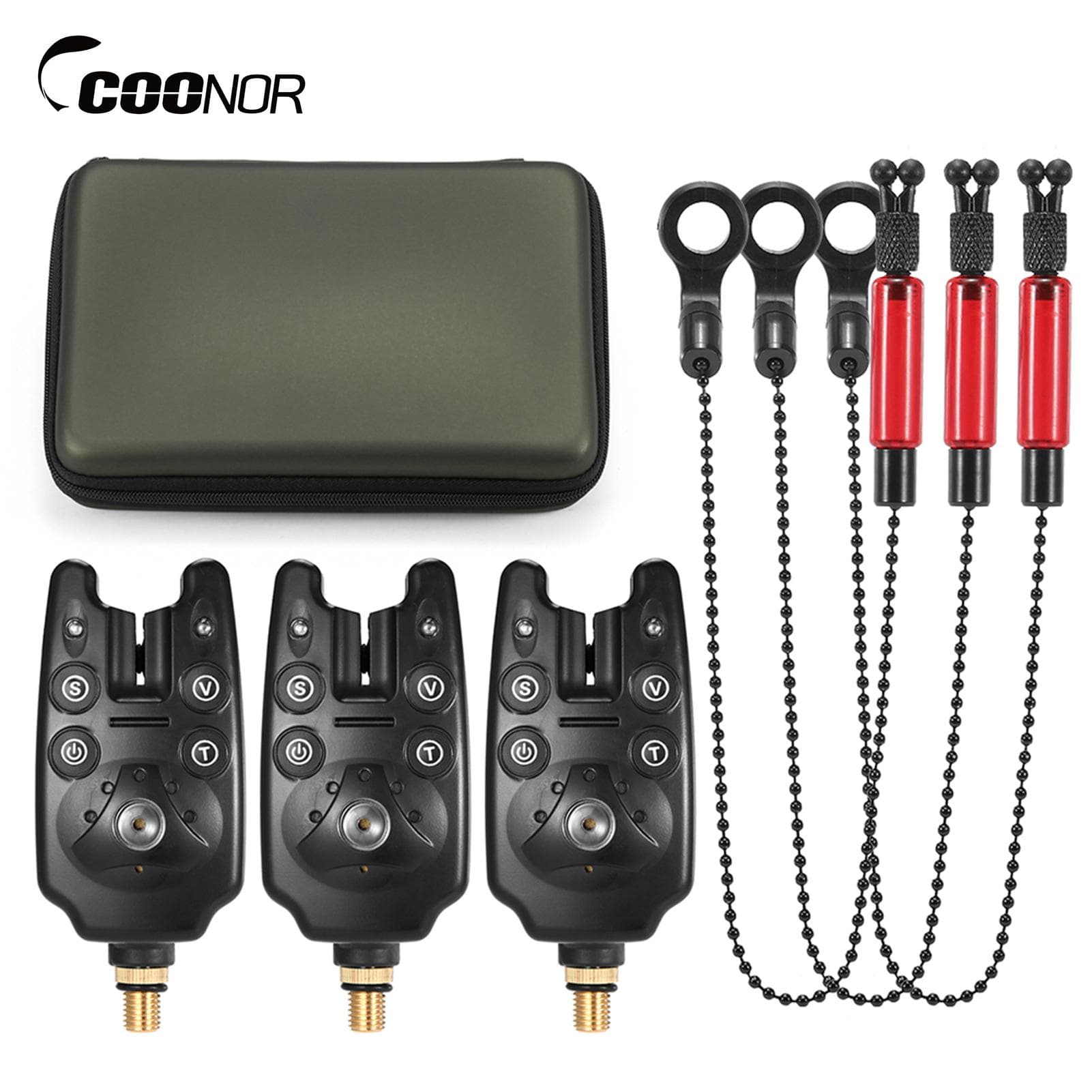 Fishing Bite Alarms Chain Alert Swinger Set Digital Fishing Alarm Kit LED Alarm Indicator Alert red/black