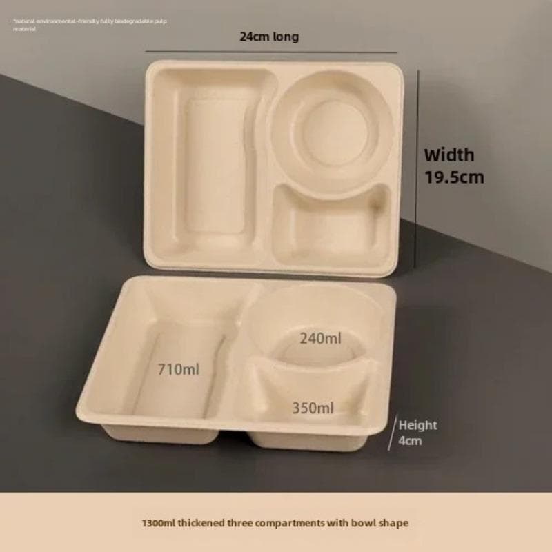 10Pcs Disposable Split Delivery Packaging Box Large Capacity Multi Grid Paper Lunch Boxs Environmentally Friendly Microwave Pulp
