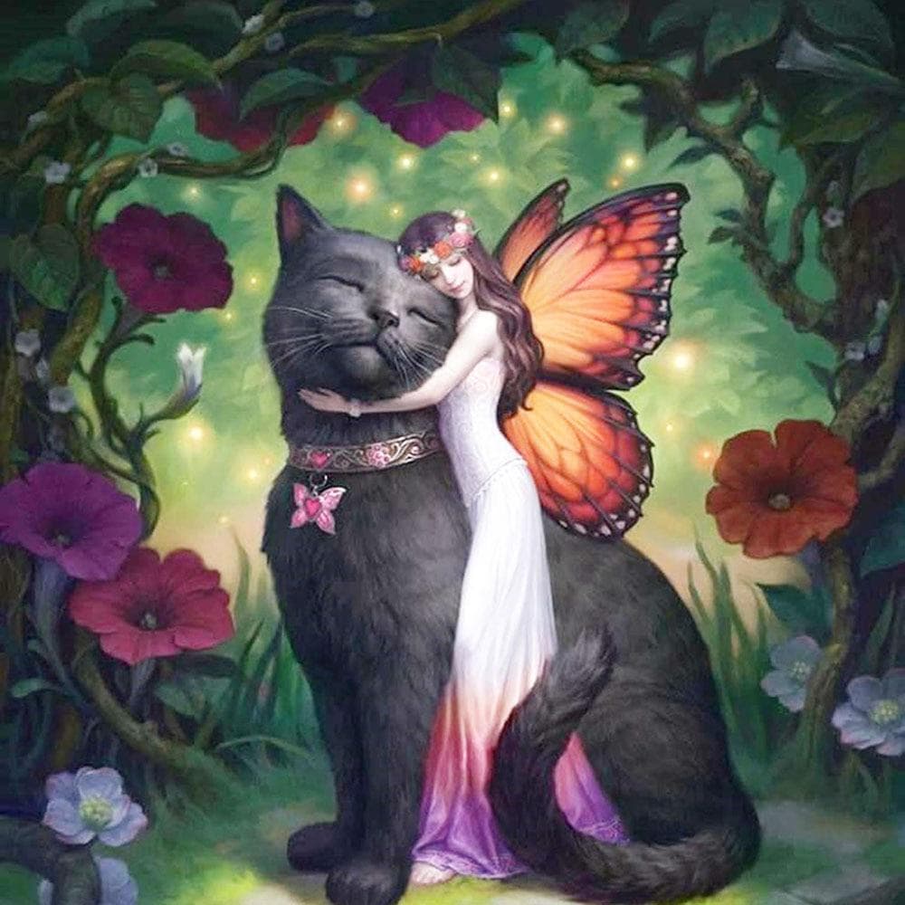 Diamond Painting Large Cat Fairy Cross Stitch Diamond Embroidery Needlework Patterns Rhinestone 30x30CM