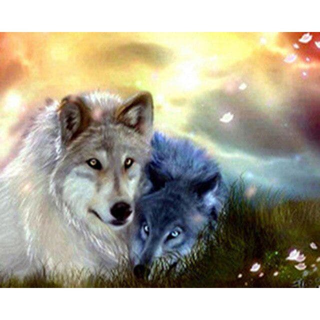 DIY 5D Diamond Painting Wolf Animal Mosaic Kit Cross Stitch Diamond Embroidery Full Drill Round 50X70CM ivory