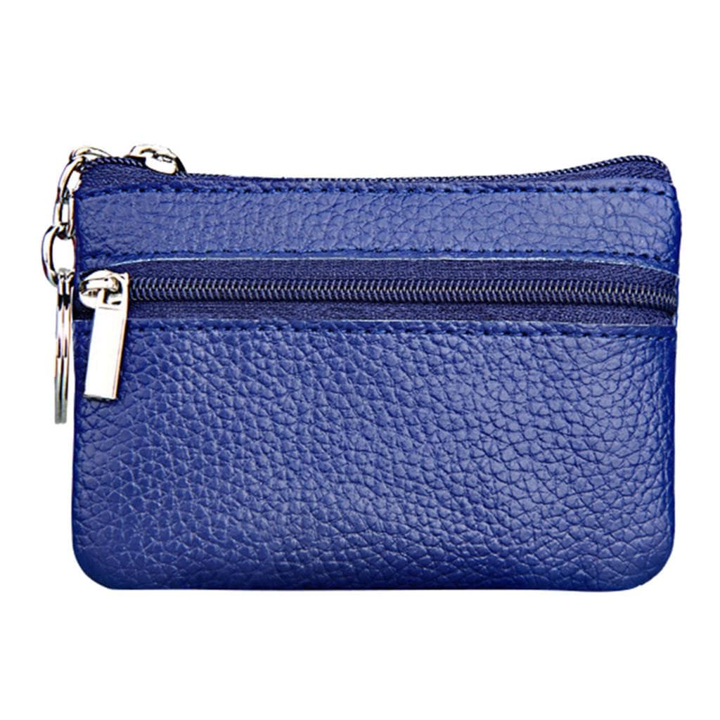 New Women's Mini Coin Purse Leather Zipper Pouch with Key Ring Small Wallet blue