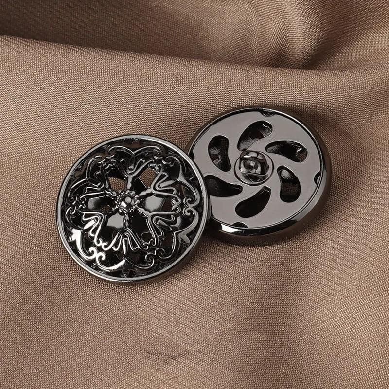 10pcs Beautiful Hollow Flower Shank Buttons High Quality Full Metal Round Buttons Woman Clothes Accessories 20mm black