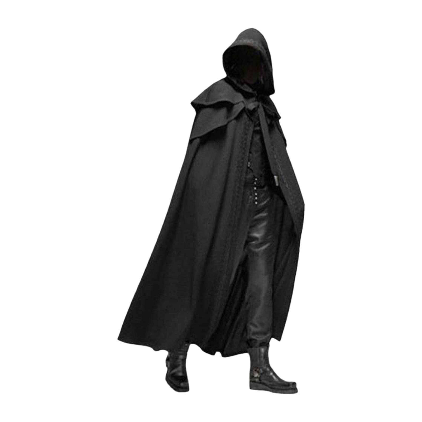 Halloween Hooded Cloak Unisex Men Women Cape Solid Long Cloak Role Cosplay Costumes Outwear Retro M black