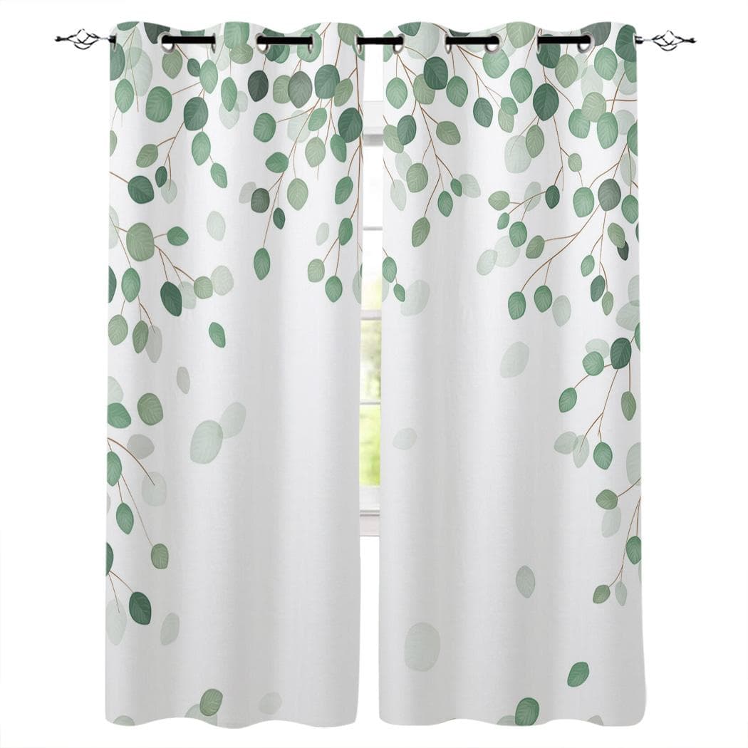 Watercolor Eucalyptus Leaves Plant Curtains Panel Kitchen Decor Items Window Curtains for Living Room Curtains Kids Bedroom 135W x 60H(cm)
