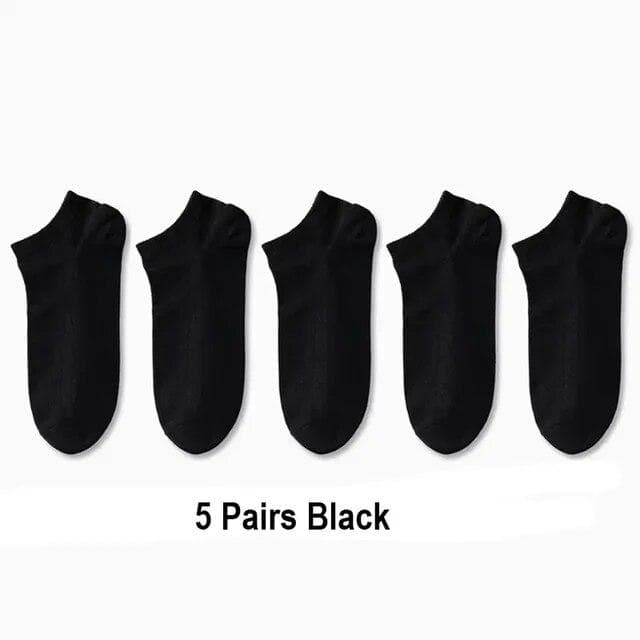 10 Pairs Women/Men Boat Socks Invisible Low Cut Silicone Non-slip Summer No-show Ankle Socks Solid Color Casual Breathable 5 Pairs black