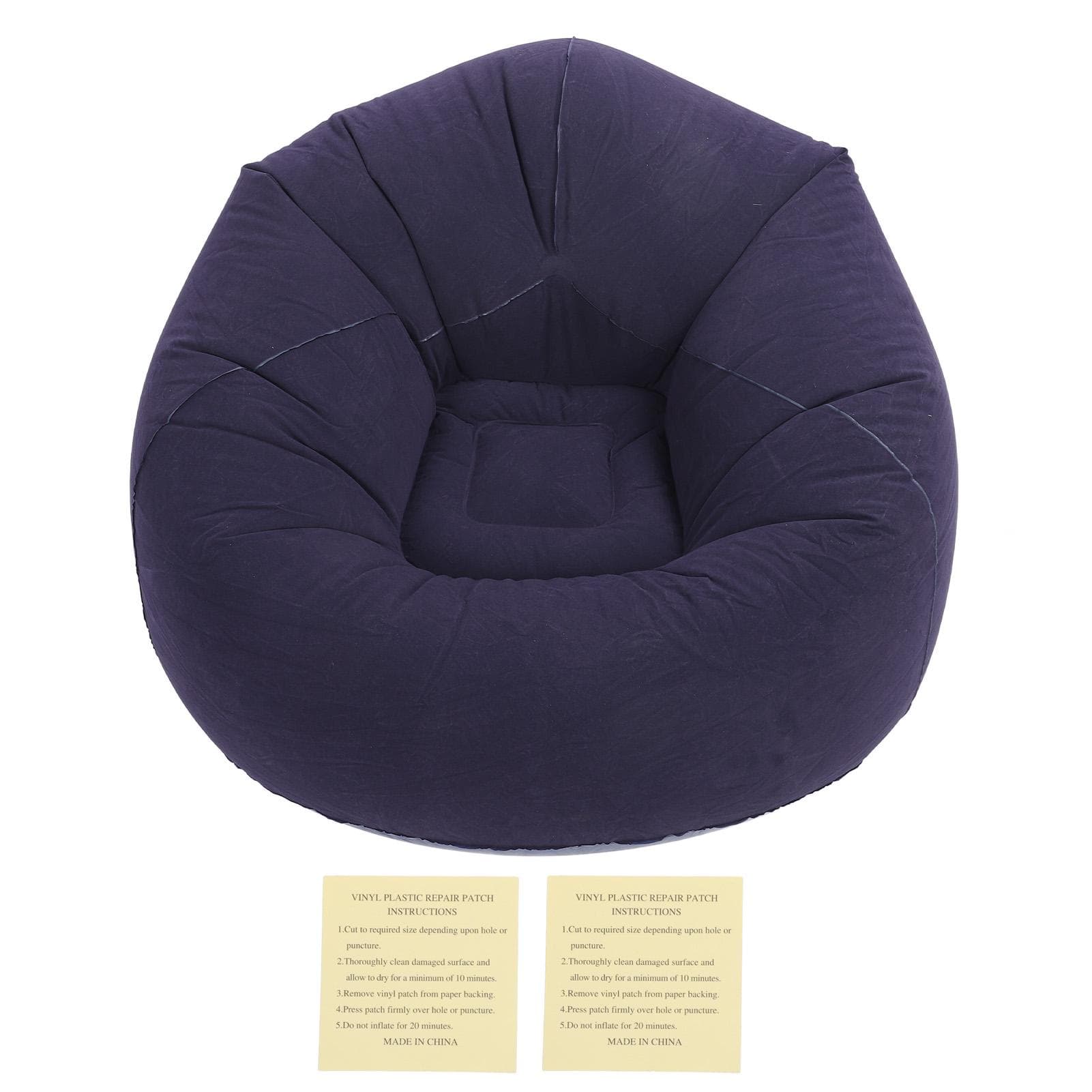Inflatable Chair Foldable Portable Thickened Stable Support Blow Up Couch for Outdoor Camping Gray dark blue