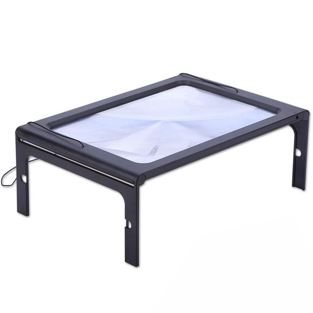 Hands-Free Magnifying Glass with LED Light Foldable 3X Page Magnifier for Reading, Sewing, black