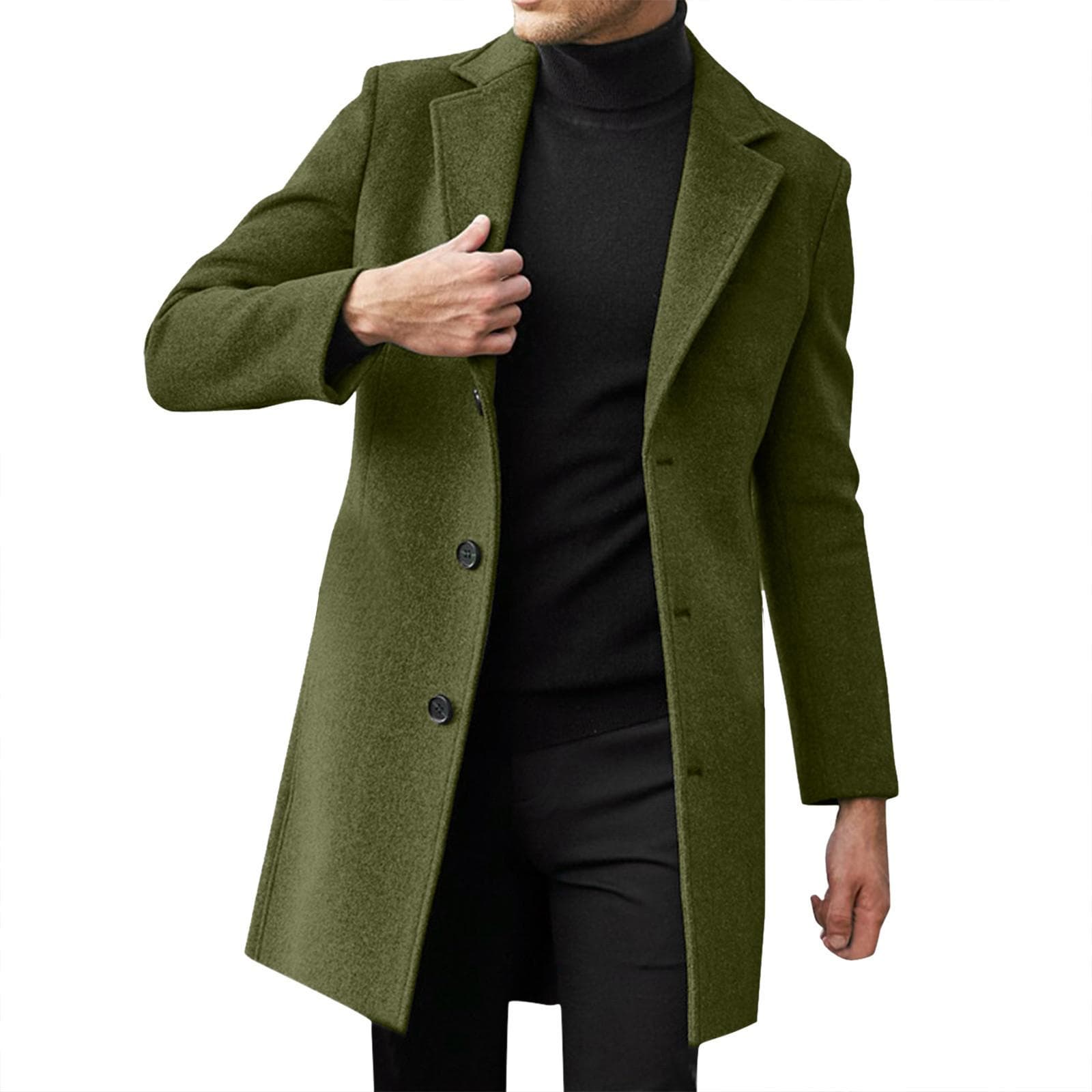 Men's Single Breasted Lapel Coat Long Sleeve Solid British Style Single Breasted Coat XXL green