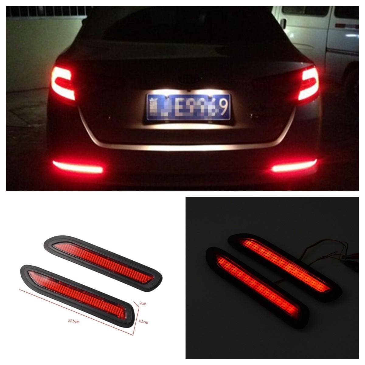 Pair 5W Car Red Lens LED Bumper Reflectors Taillight Brake Fog Warning Light