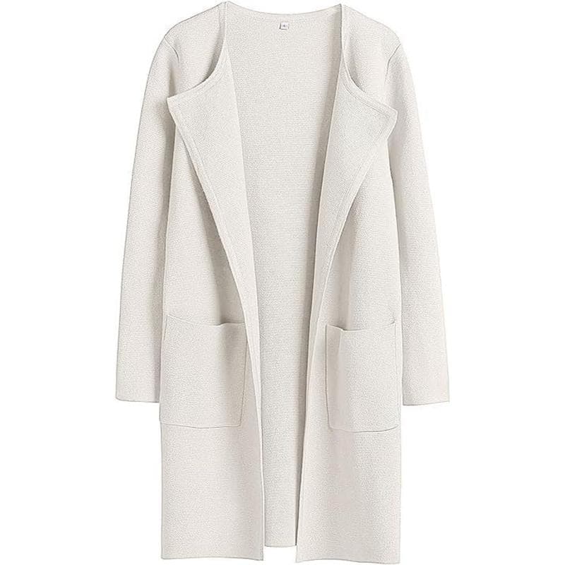 Autumn Winter Women's Comfortable Casual Coat with Polo Collar Long Straight Sleeve Coat S