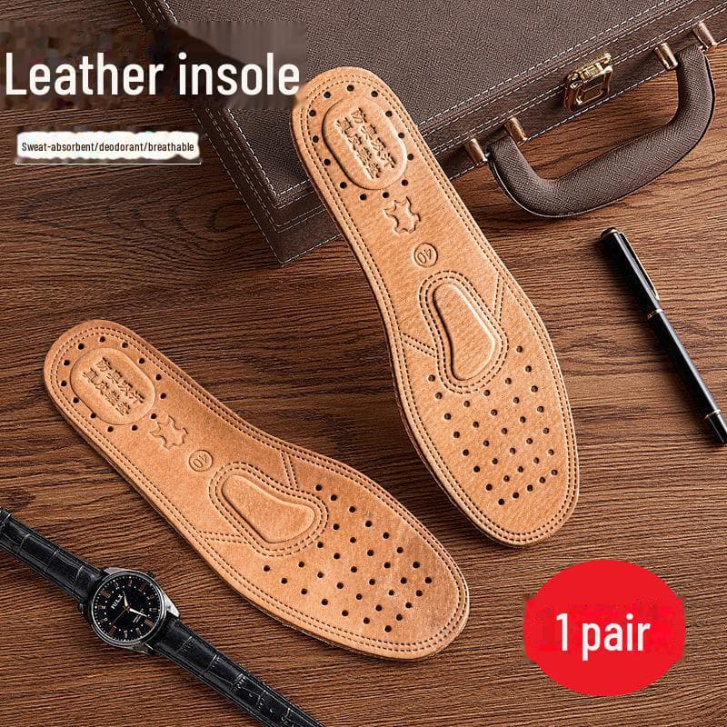 Thickened Genuine Leather Moisture-Wicking Breathable Deodorant Sports Insoles for Men and Women Size 44 brown