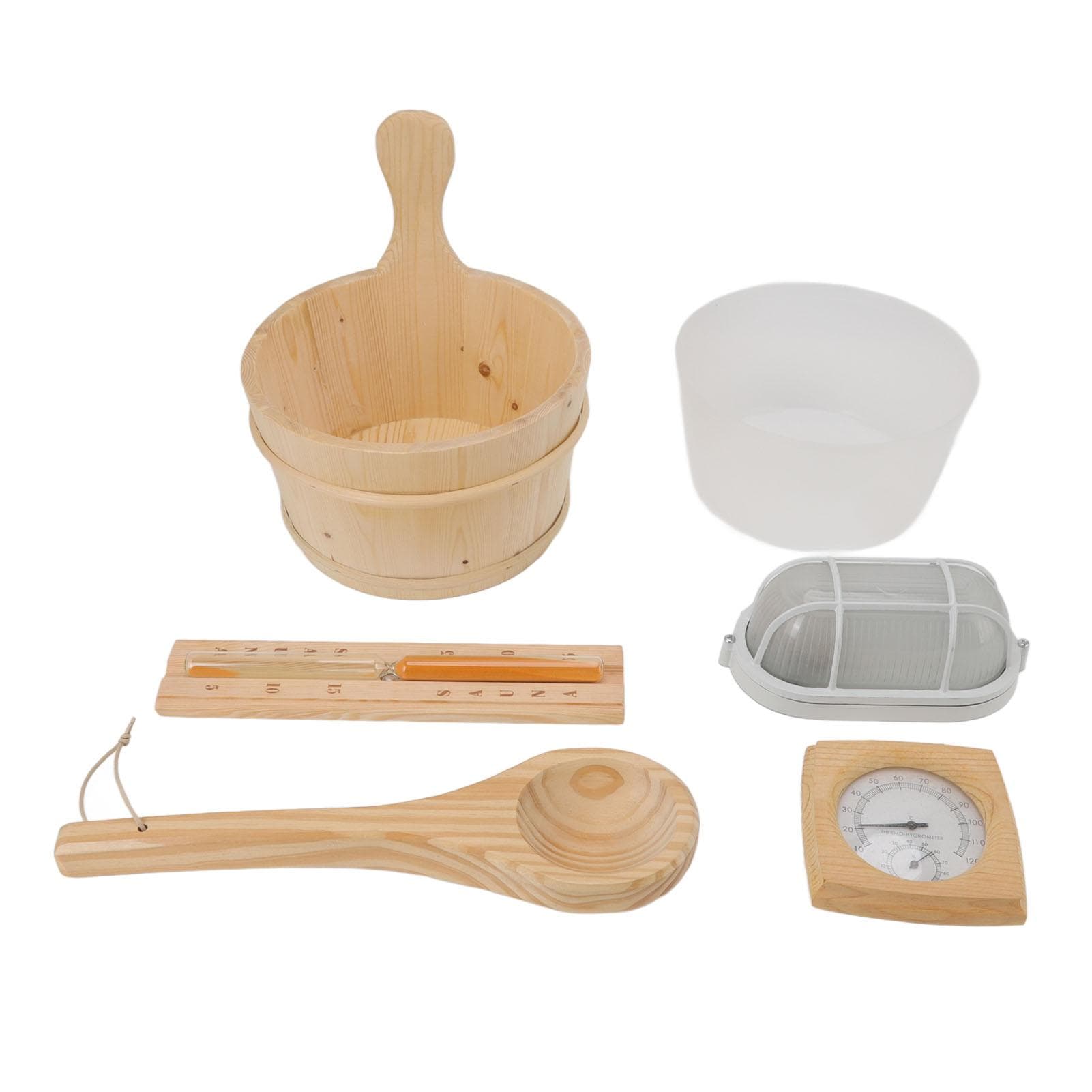 4L Sauna Room Wooden Bucket Kit Bath Bucket Spoon Hygrothermograph Explosion Proof Lamp Hourglass