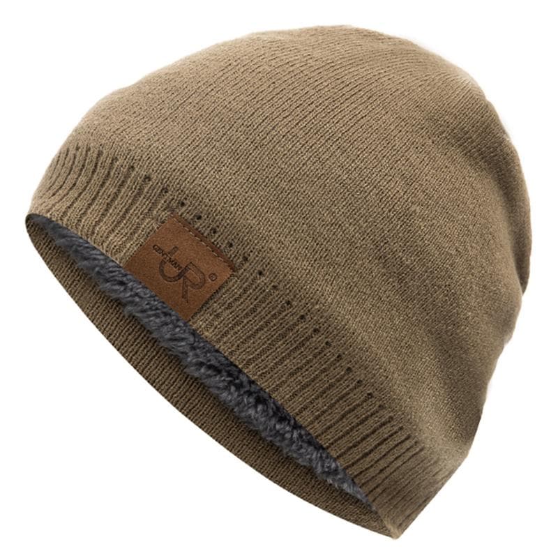 Unisex Winter Hats Solid Color Knitted Hats For Men And Women Outdoor Add Fur Lining Beanie Cap 54cm-60cm khaki