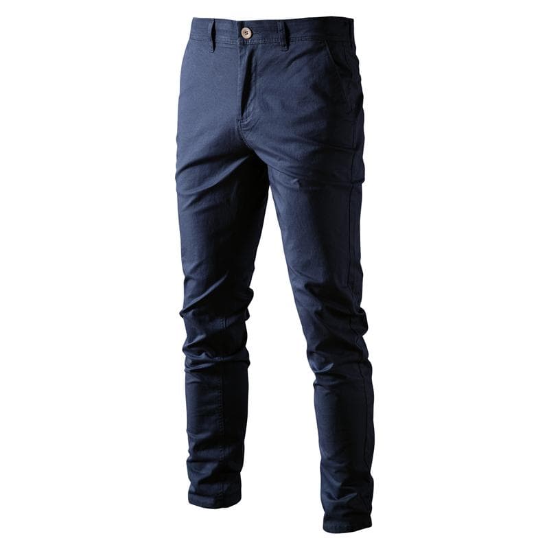100% Cotton Casual Pants Men Solid Color Slim Fit Mens Business Pants 38 navy blue