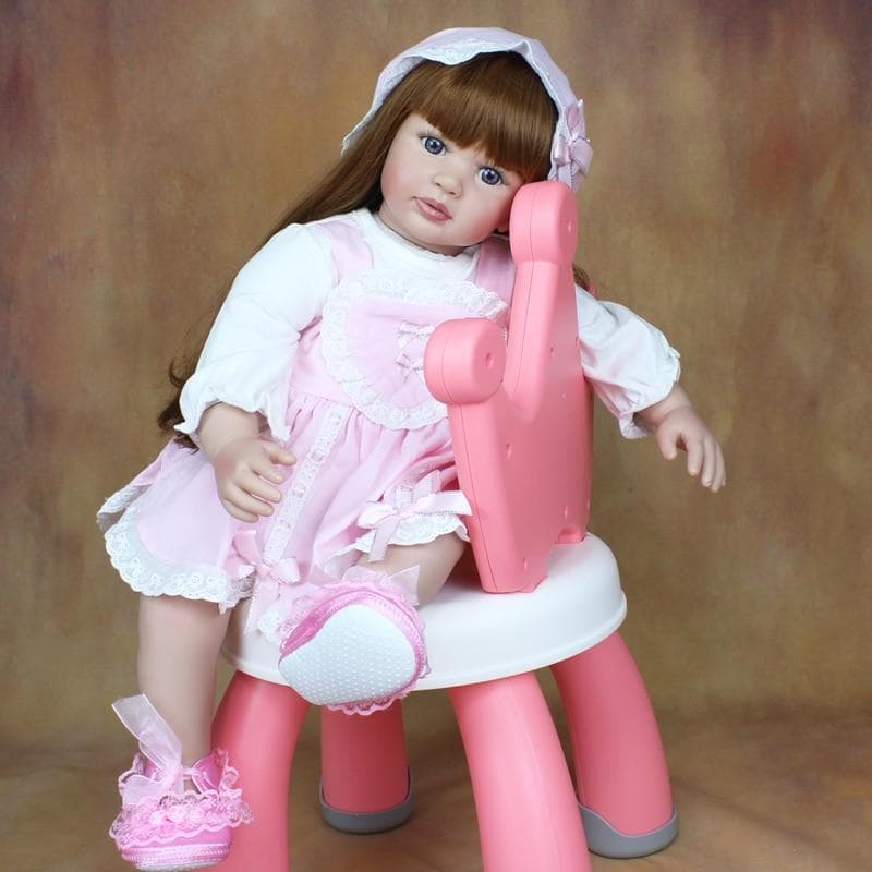 BZDOLL 60 CM Soft Silicone Baby Reborn Doll For Girl Cloth Body Princess Toddler Long Hair Bebe Dress Up Toy Lovely Kid Birthday Gift Brown eyes, 60cm doll brown