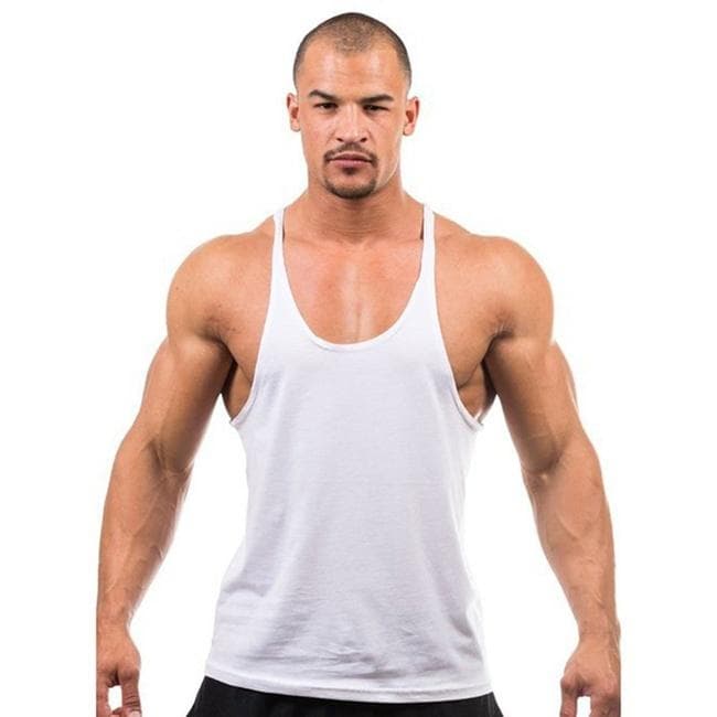 Men Summer Gym Singlet Tank Top Stringer Bodybuilding Muscle Fitness Vest HO3 M white