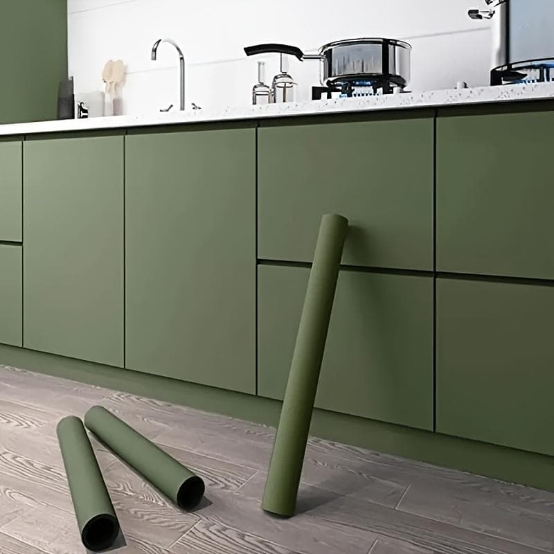 Self-Adhesive Vinyl Wallpaper Roll-Textured Detachable Stick-On Wall Covering with Drop Match Pattern -Bathroom, Living Room Furniture and Home Decor green