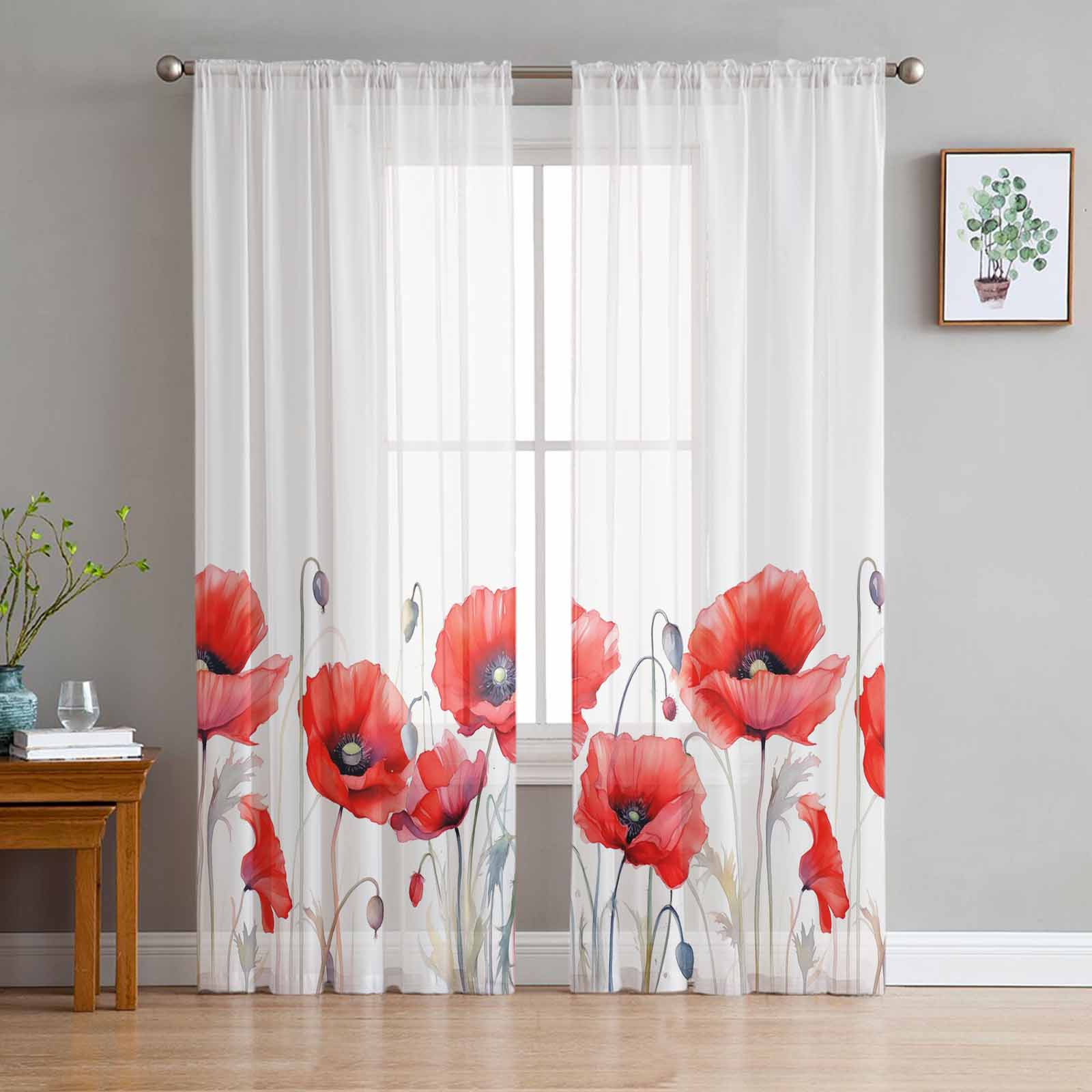 Butterfly Watercolor Illustration Tulle Window Curtains for Bedroom Luxury Home Decor Drapes in Living Room Chiffon Panels 135W x 114H(cm)