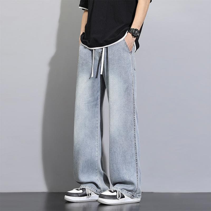 New Style Jeans Men's Summer Thin Straight-tipped Ice Silk Cool Casual Pants Loose Drooping Pants 3XL