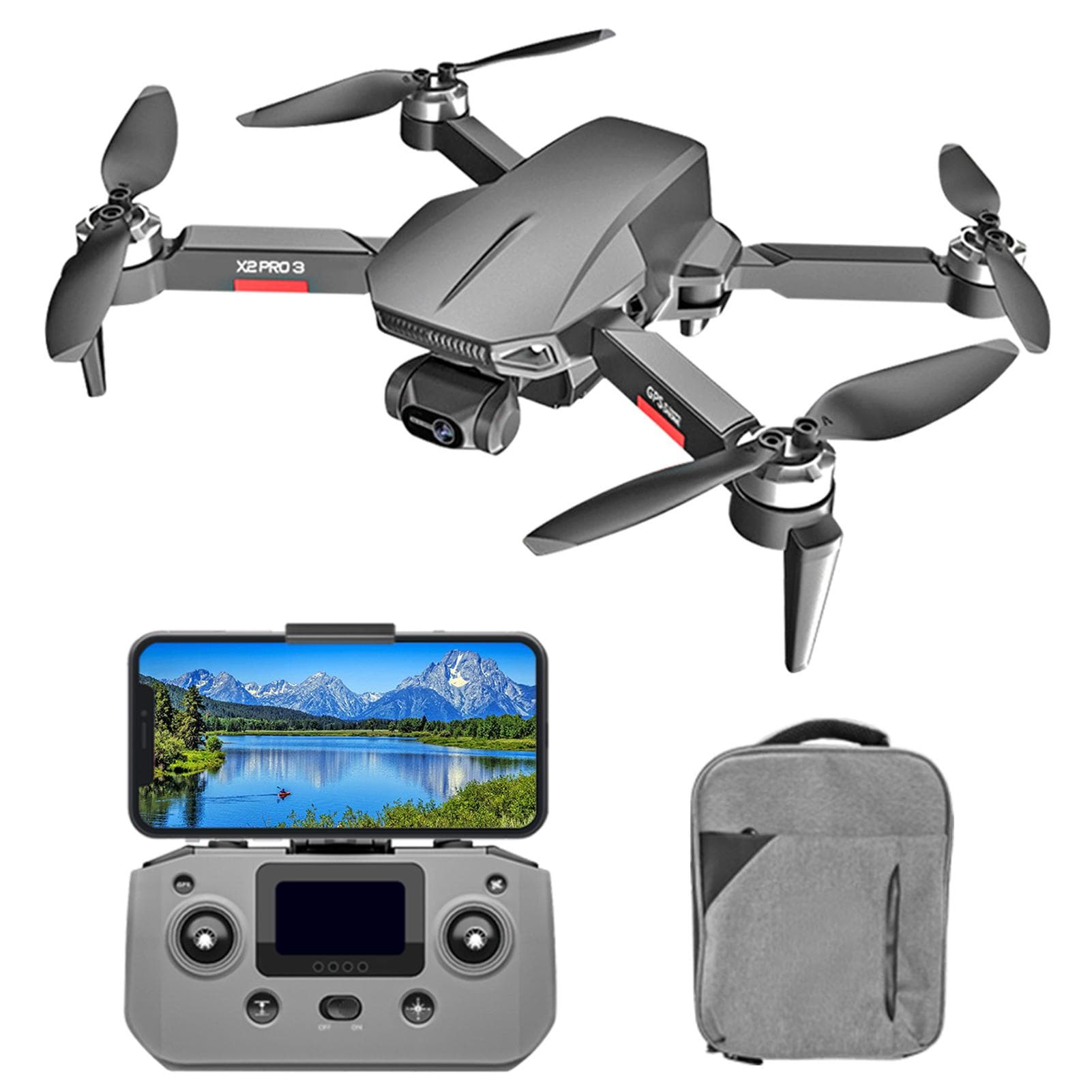 RC Drone with Camera 4K 3-axis Gimbal Brushless Motor 5G Wifi FPV Quadcopter 1200m Control Distance 1 battery black