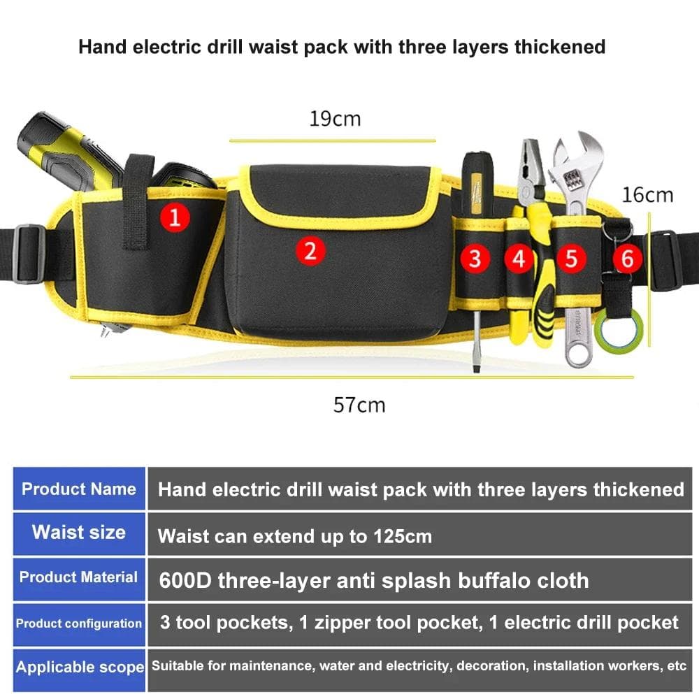 Tool Belt Drill Holder Tool Bag Utility Belt Wear Resistant, Work Apron for Electrician, Carpenter, Handyman, Plumber yellow