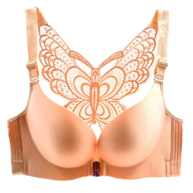 Seamless Front Closure Bra Butterfly Adjustable Push Up Bra Plus Size Bras for Women Wireless Bralette 36/80A beige