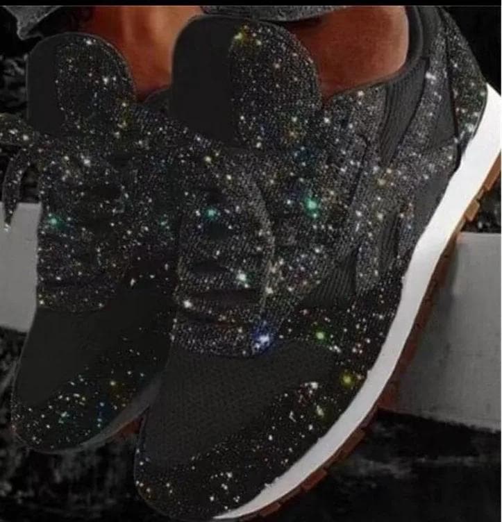 Shiny glitter sport shoes breathable bling casual sneakers women Spring Summer ladies red blue comfort lace up running shoes 38 black