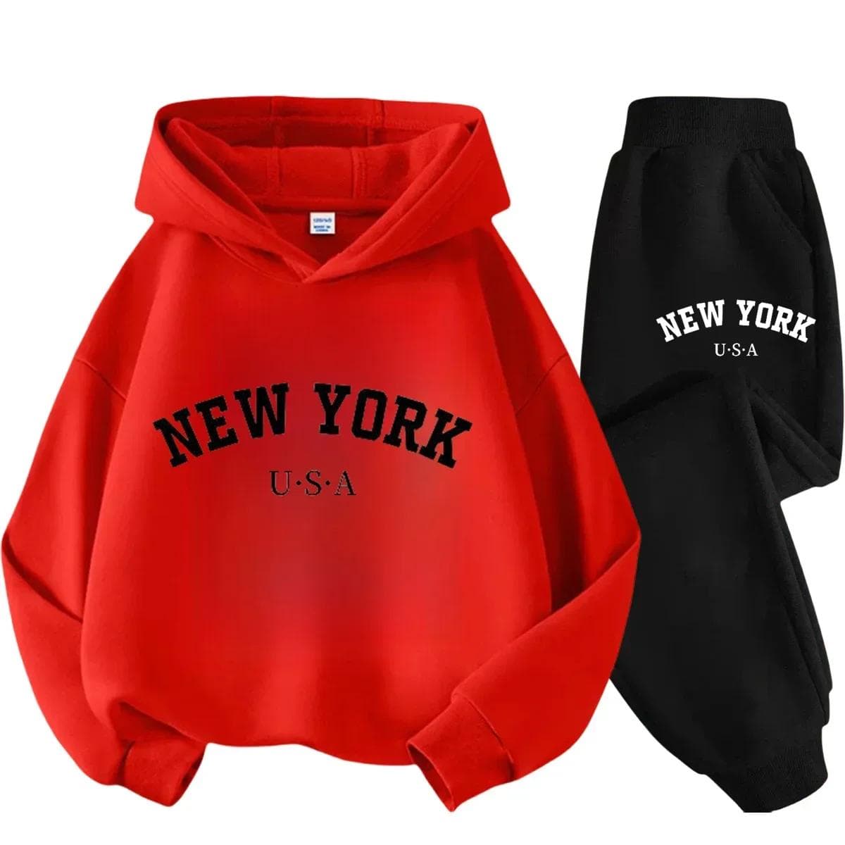 New York USA Children Hoodie Tracksuit Autumn Winter Letter Graphic Sweatshirt Pant Suit Baby Boy Girl Kid Sport Two Pieces Set 120cm