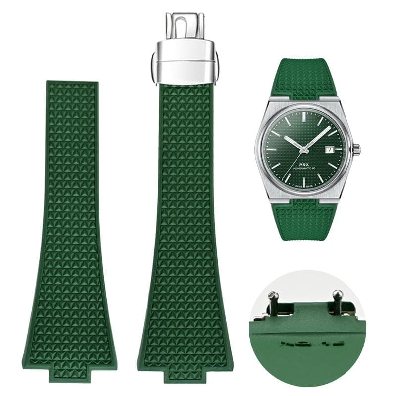 For Tissot PRX T137 FKM Watch 11mm 12mm men women's Watchband Fluororubber Bracelet Quick Release folding clasp Strap Wristband 11mm green