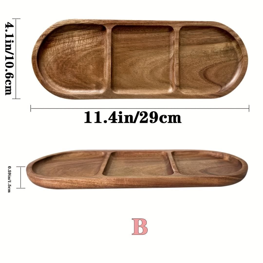One piece, 11.4 inches, acacia wood dinner plate, multi-purpose breakfast tray, snack tray, cake cutlery, decorative tray, dividers for appetizers