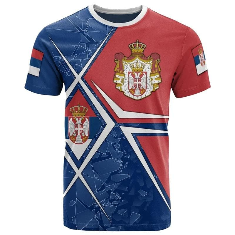 Serbia Flag 3D Printed T-shirt Serbian National Emblem Fashion Men's Oversized Sports Streetwear T-shirt 5xl