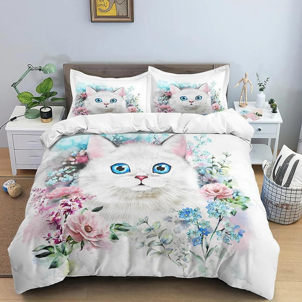 Animals Cute Cat Bedding Set Boys Girls Twin Queen Size Duvet Cover Pillowcase Bed Kids Adult Fashion Home Textileextile US Full 200x230cm