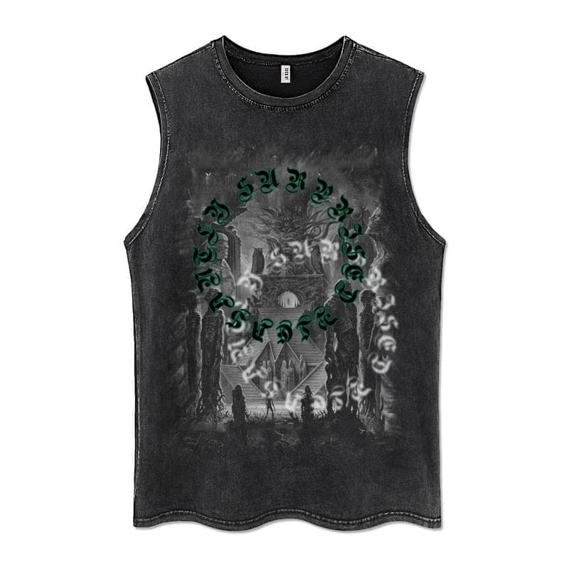 Summer Men Washed Vest Vintage T Shirt Gothic Tshirts Streetwear Punk T Shirts Unisex Sleeveless Vest Top Y2k Short Sleeve Shirt S