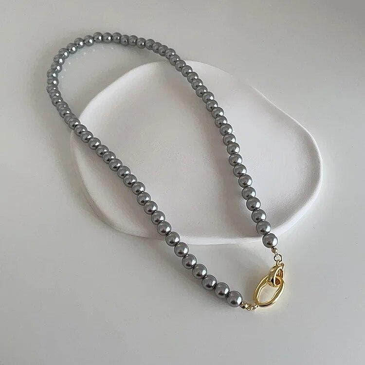Statement Grey Simulation Pearl Necklace For Women Personality Multi Function Long Chain Necklaces grey