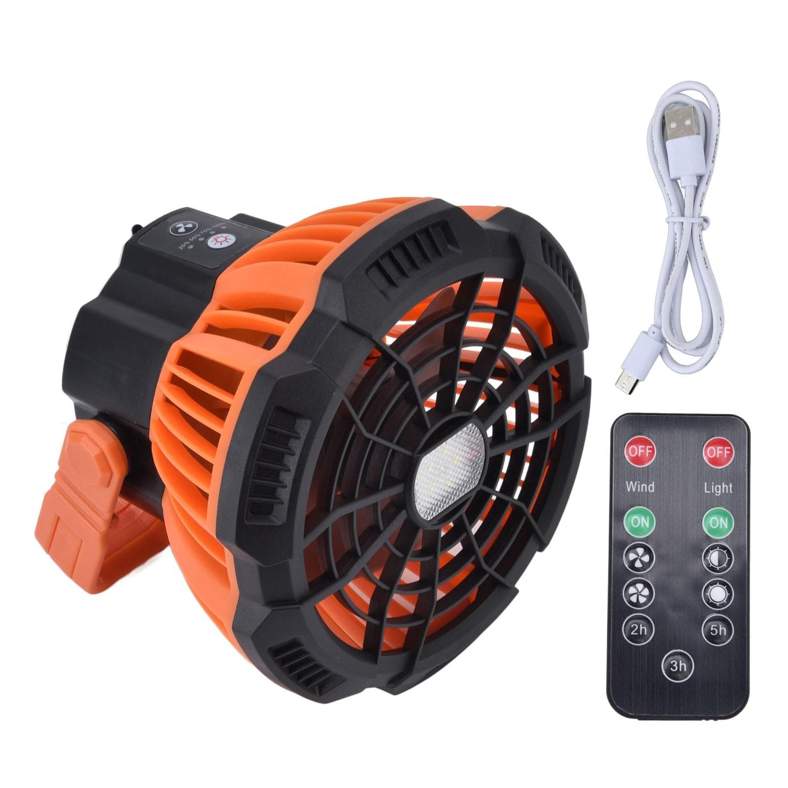 Camping Fan with Light Silent USB Charging 180 degrees Rotation Portable Hook Design 5 LED Fan for Tent