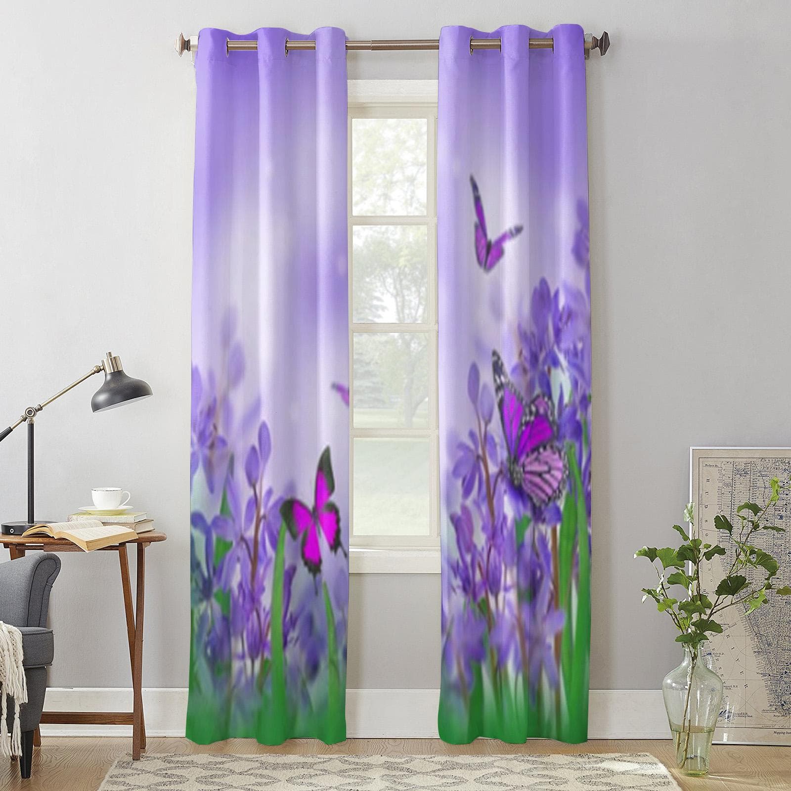 Spring Flower And Butterfly Window Curtain For Living Room Bedroom Decoration Curtains Luxury Kitchen Valance Curtains 135W x 60H(cm) x1
