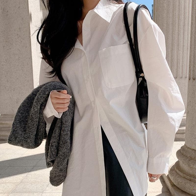 Summer Solid Color Versatile Shirt Women's Loose Top Women's Shirt 2XL