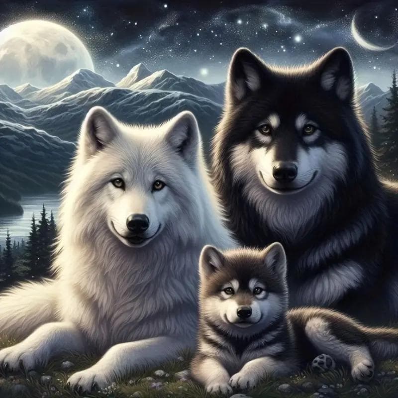 DIY 5D Full Round/Square Diamond Painting Animal Wolf Family Embroidery Kit Modern Craftsmanship Indoor Wall Decoration Full Round 25x25CM