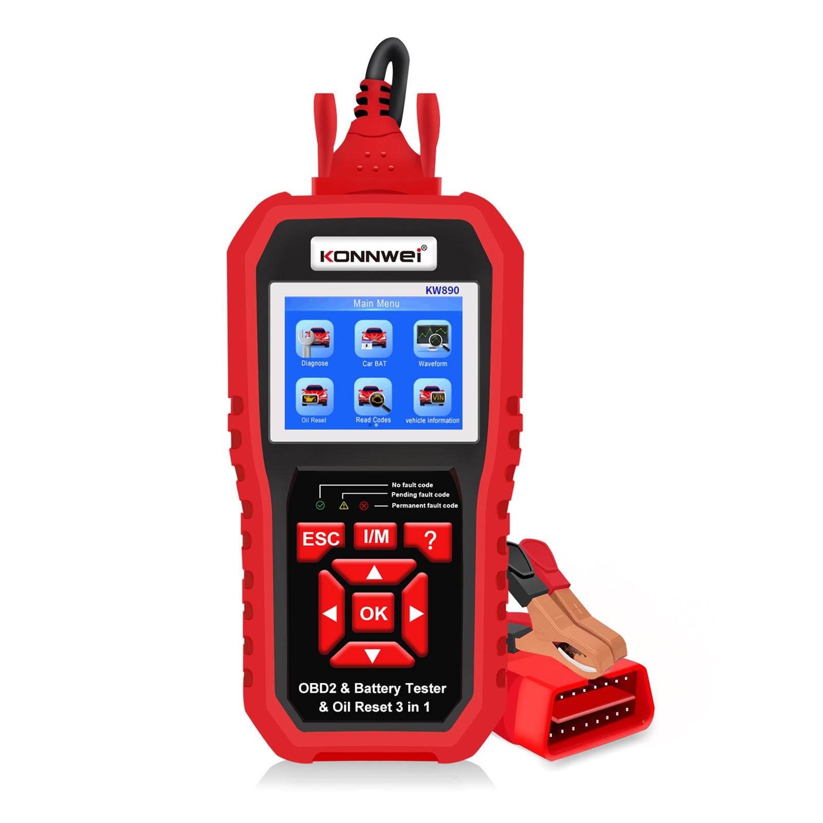 KONNWEI KW890 Professional OBDII Scanner Auto Code Reader Car Scanner+Battery Tester+Special Oil multicolour