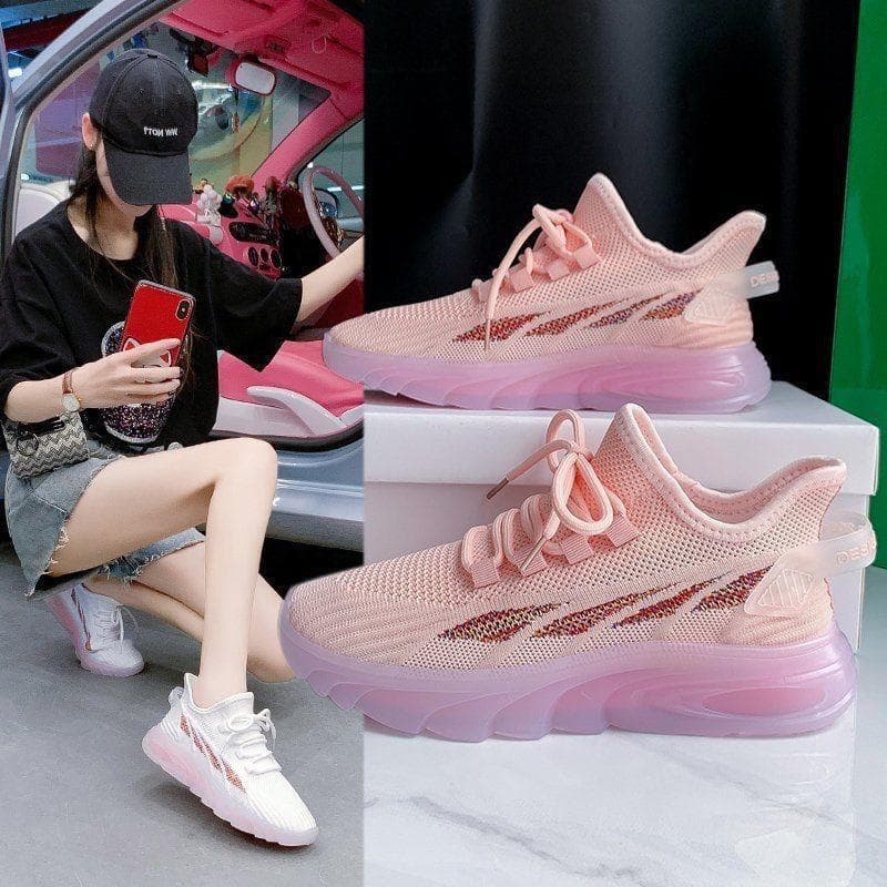 New Women's Sports Shoes Shallow Mouth Low Top Single Shoes Drainage Fly Woven Mesh Soft Bottom Trendy Shoes 40