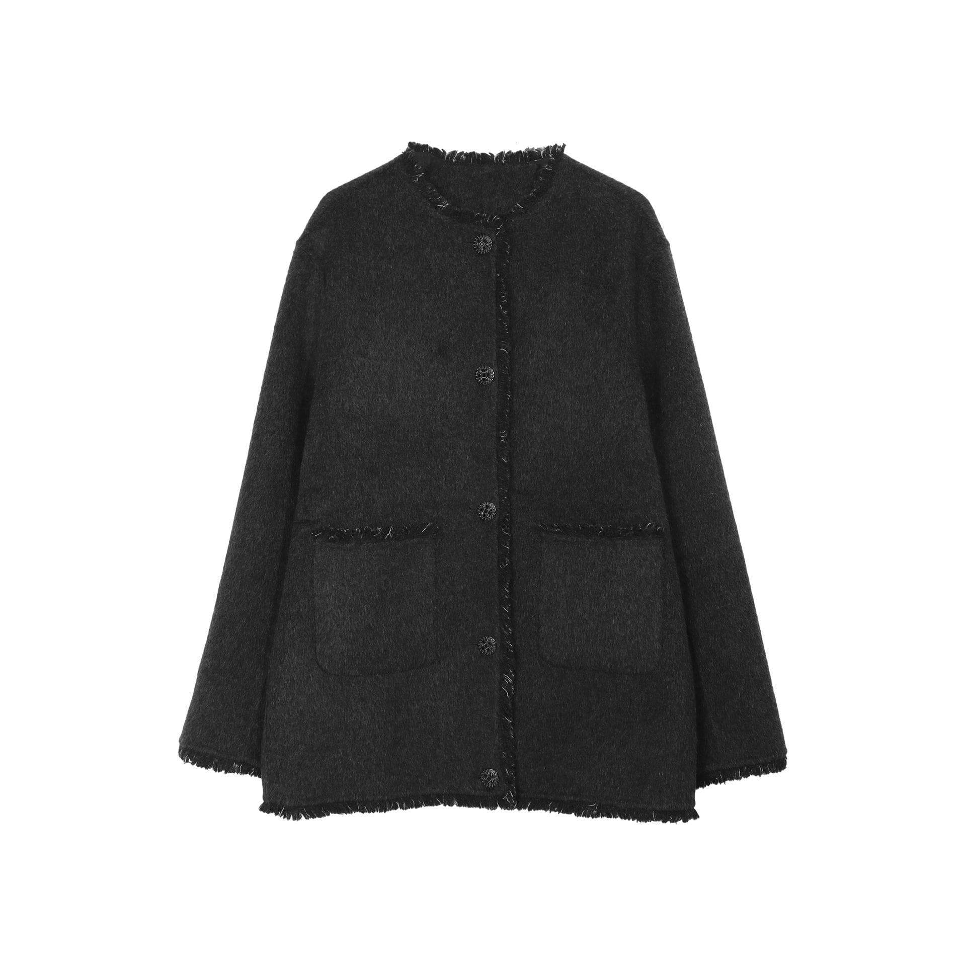Xiaoxiangfeng Double-sided Wool Jacket Women's Winter Design Tassel Hem Thick Top M grey