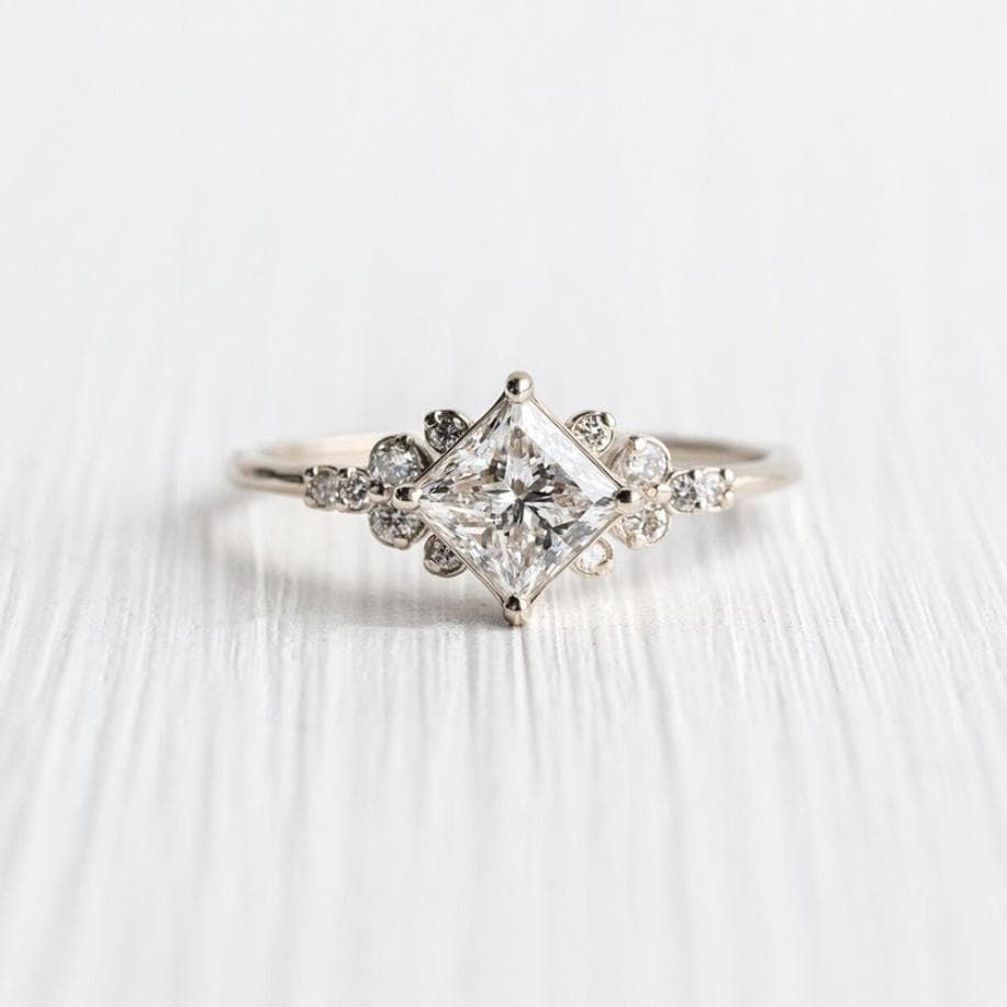 14k Gold Square Zircon Diamond Engagement Ring for Europe and US Size 6 silver