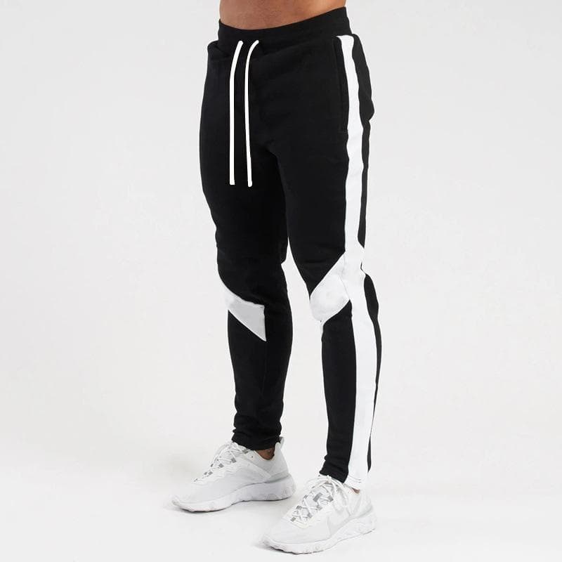 2024 Men's Color-Blocked Slim Fit Elastic Trousers with Velvet Lining, Mid-Waist Sports Pants S black