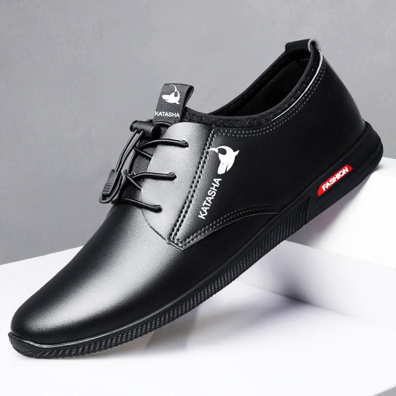 Men's Leather Shoes Korean Version All-match Men's Casual Shoes Business British Dress Leather Shoes Men's Breathable Casual Waterproof Chef Shoes 43 black